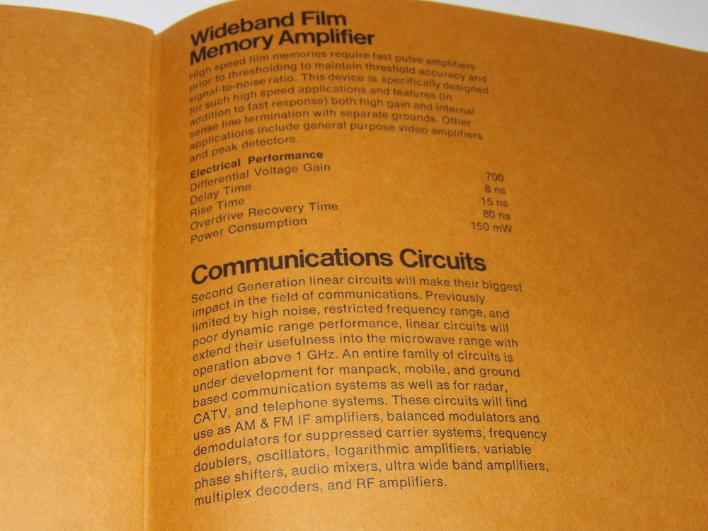 1968 FAIRCHILD SECOND GENERATION LINEAR INTEGRATED CIRCUITS BROCHURE/APPLICATION