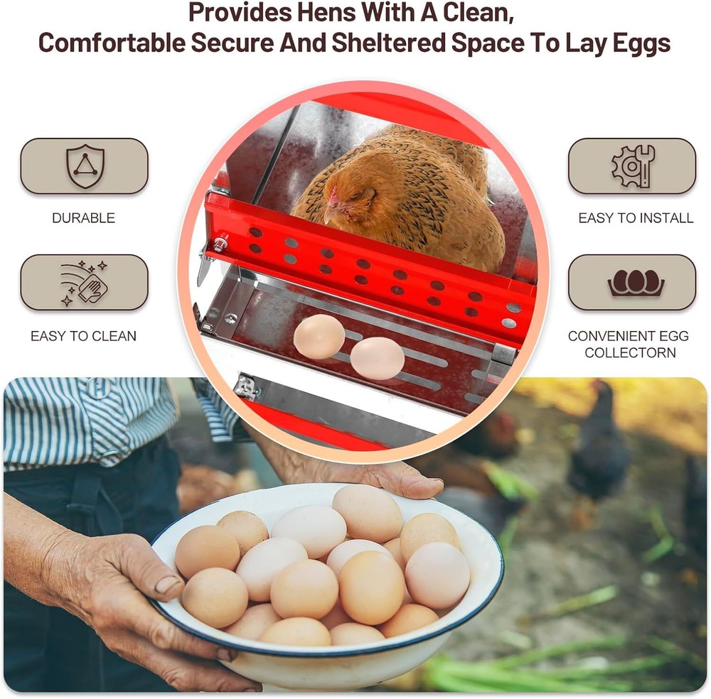 6 Hole Chicken Nesting Boxes Metal Chicken Egg Laying Nest Box with Perch