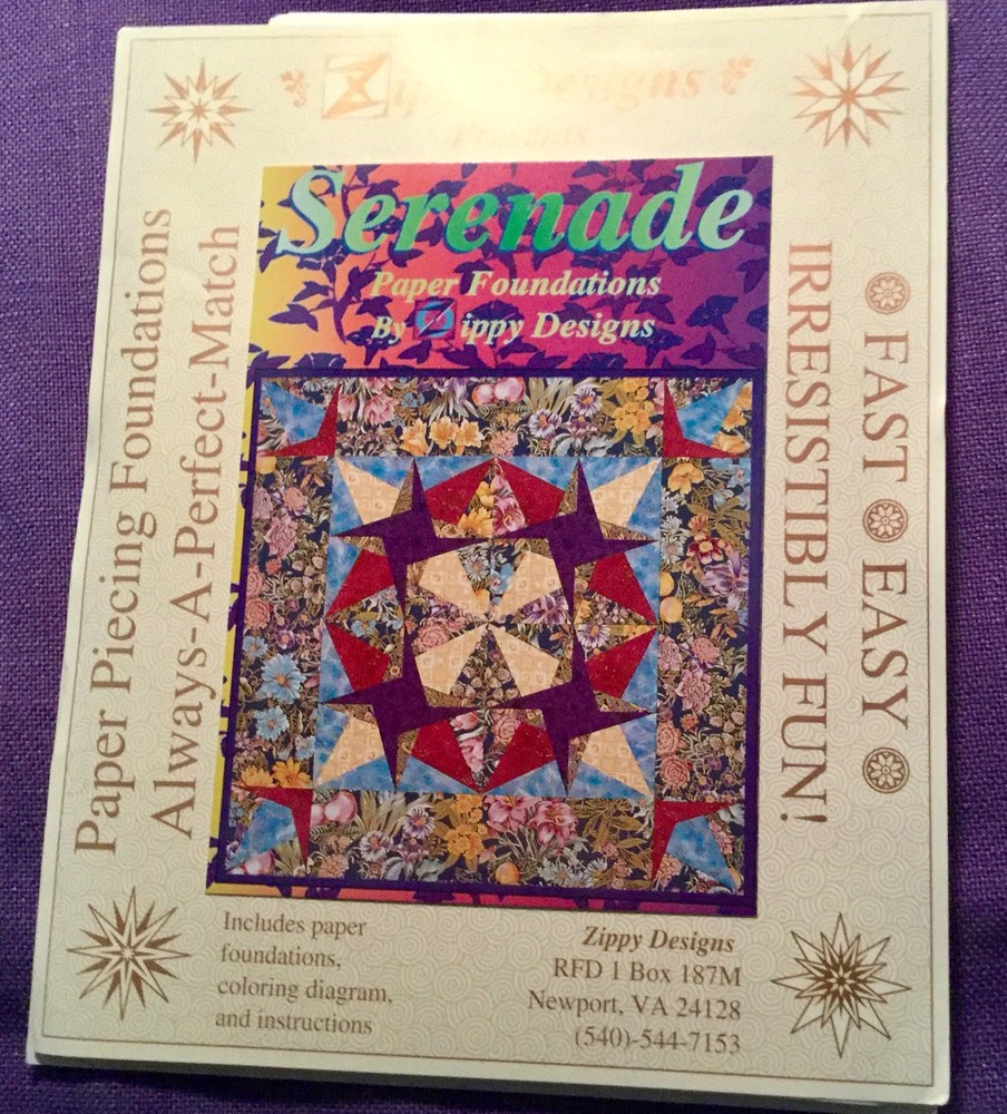1995 Zippy Designs Quilt Pattern "Serenade" Paper Foundation Technique