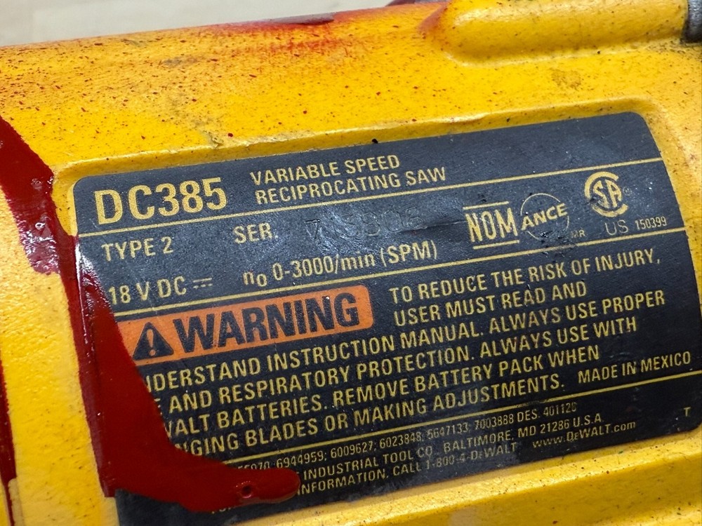 DeWALT DC385 18V Variable Speed Reciprocating Saw. Bare Tool Only. Tested works