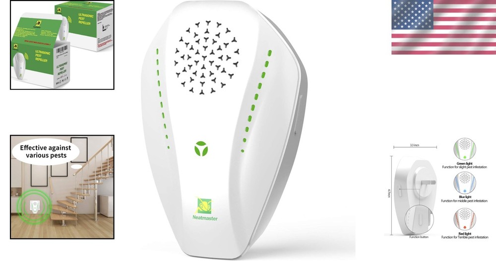 Ultrasonic Pest Repeller, White, Modern, Compact