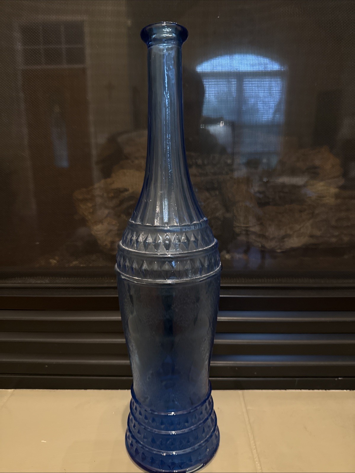 Vintage Mid-Century Modern Blue Empoli Decanter Genie Bottle No Stopper MCM 16”