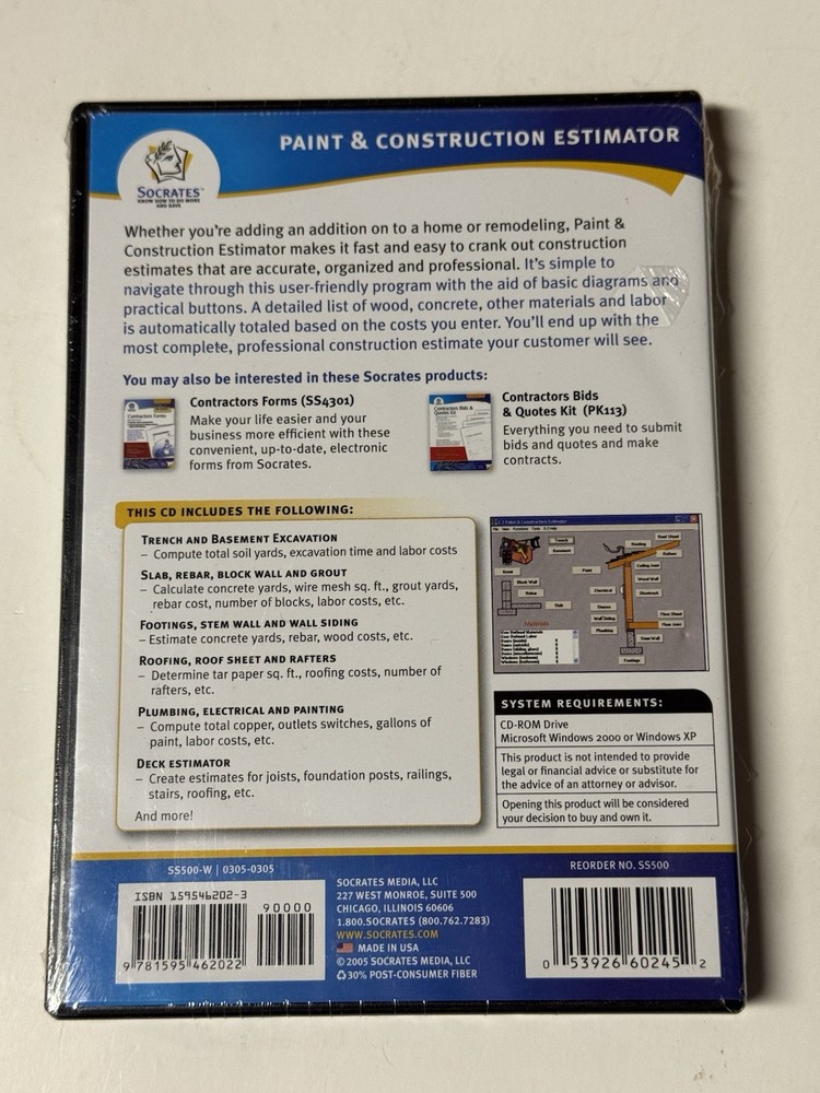 Socrates Paint & Construction Estimator Contractor Software CD V2.75 H5 New