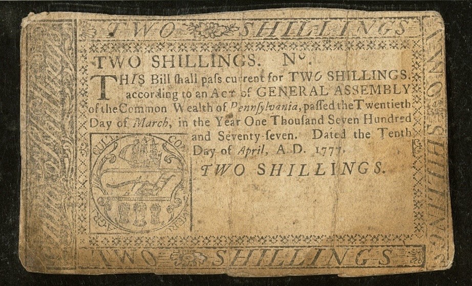 1777 PENNSYLVANIA Colonial Currency American Revolution Bank Note PA-215a PMG 35