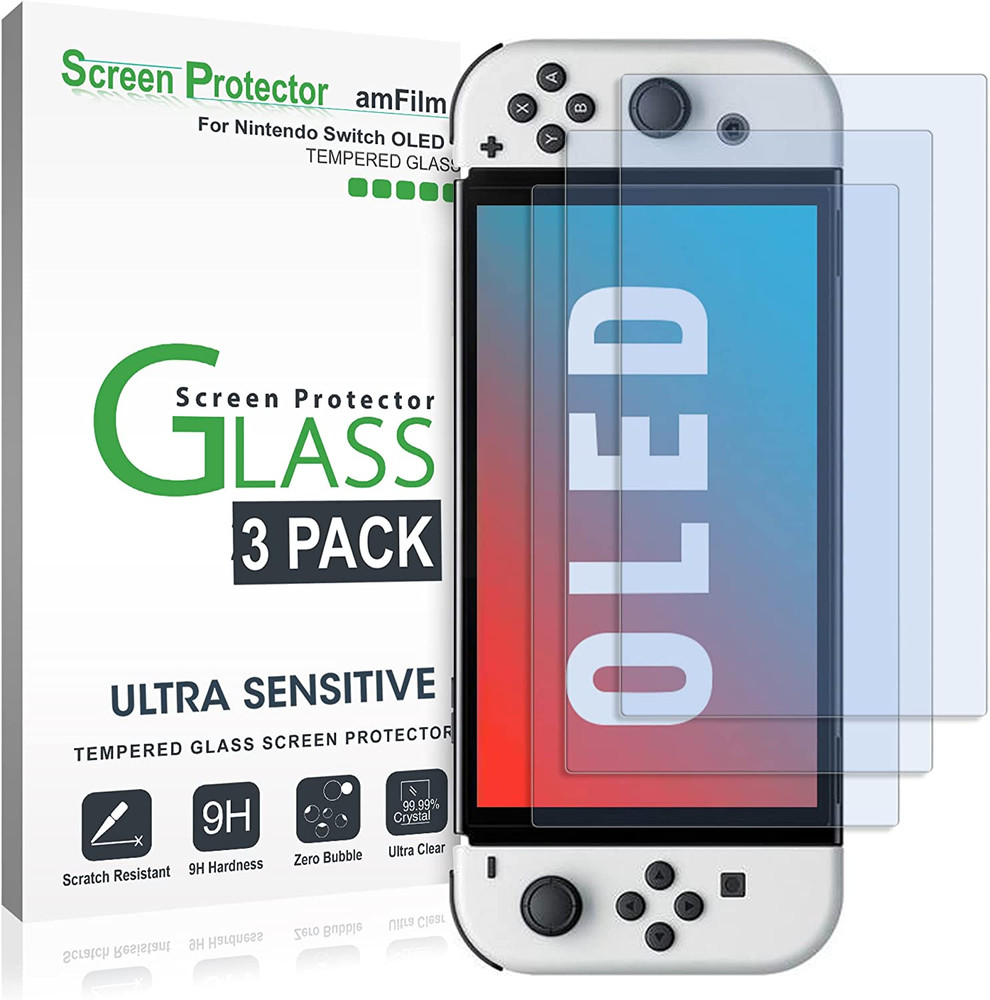Nintendo Switch Screen Protector OLED Model 2021, Tempered Glass, 3 Pack