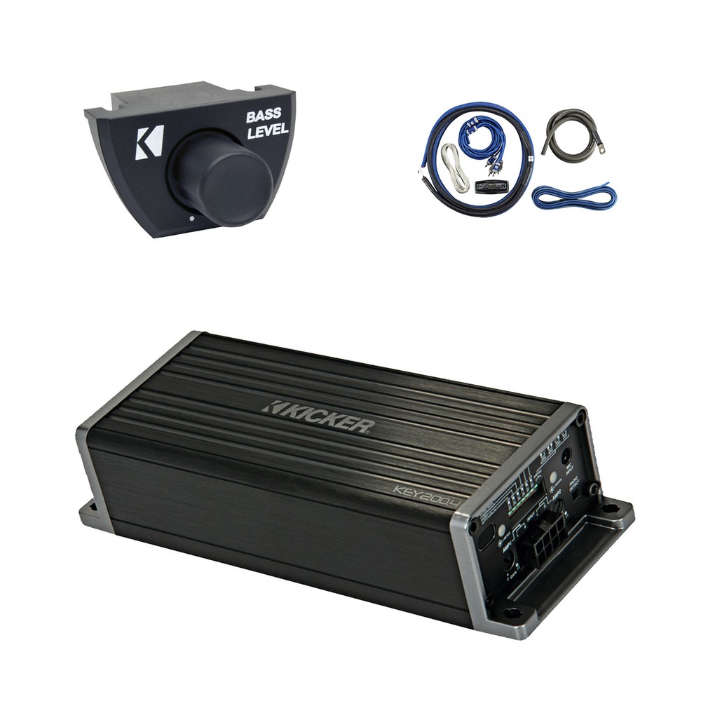 Kicker KEY200.4 200W 4-Channel Full-Range Auto-EQ Amplifier, Remote, Install Kit