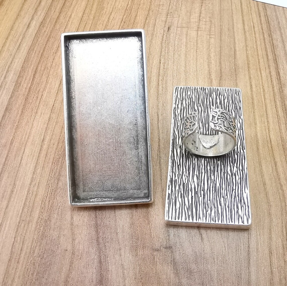 Large Rectangle Ring Blank Settings Cabochon Mounting, Adjustable Antique Silver