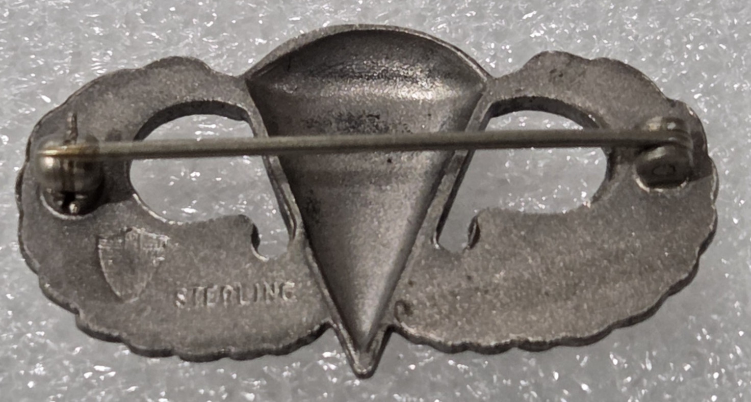 WWII US Army Airborne Jump Wings Paratrooper Pin Sterling Marked N. S. MEYER