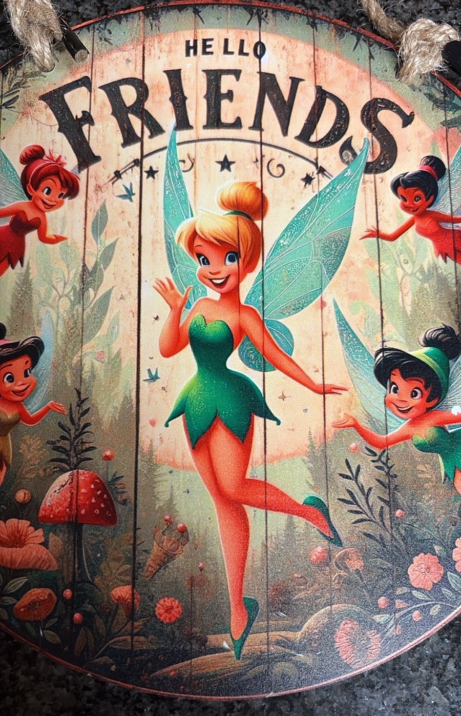 Disney Tinker Bell and Friends Hello Friends Wood Sign