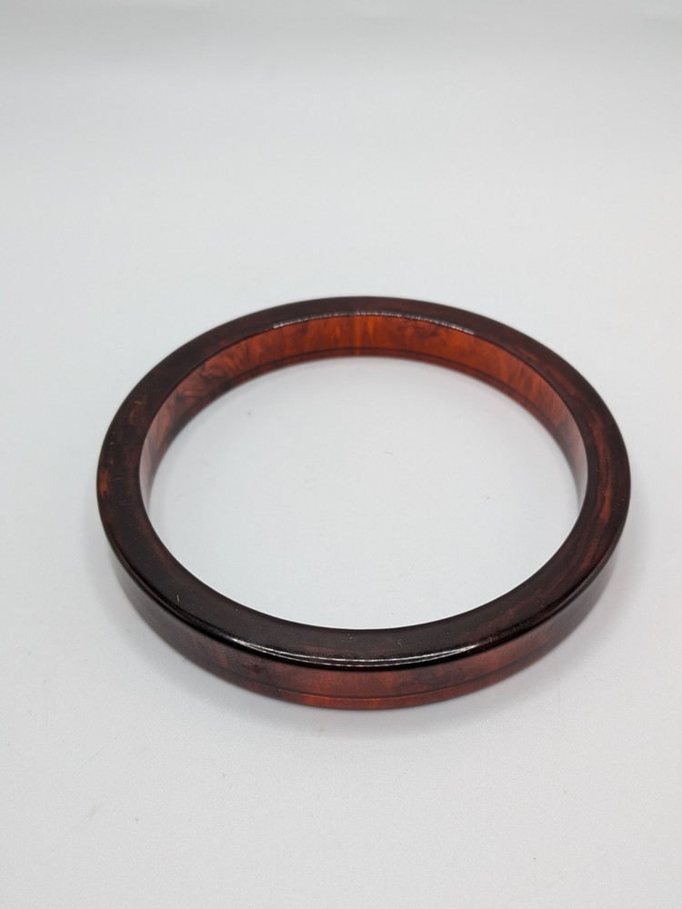 Vintage Bakelite Bangle Bracelet Tortoise Shell Brown Straight Edges Tested Nice