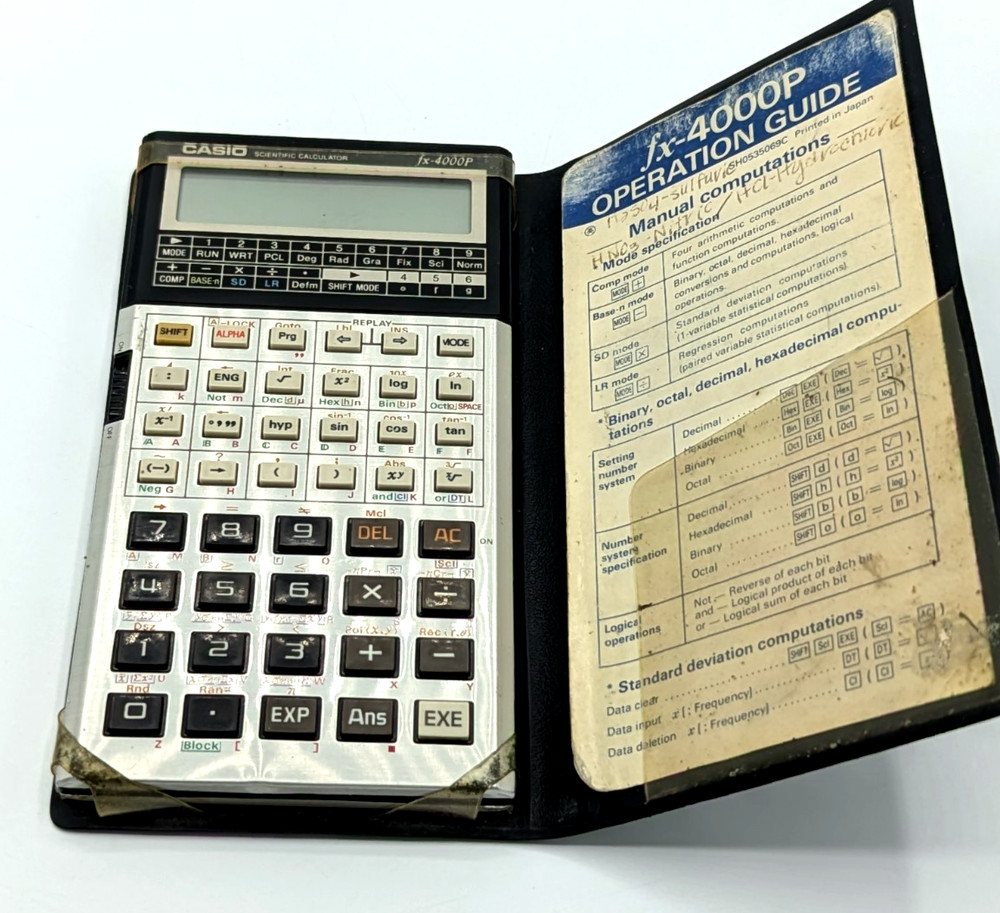 Vintage Casio FX-4000P Calculator with Case and Guide - New Batt - Tested & Work