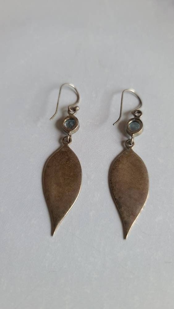 925 Leaf Dangling Topaz Pierced Earrings