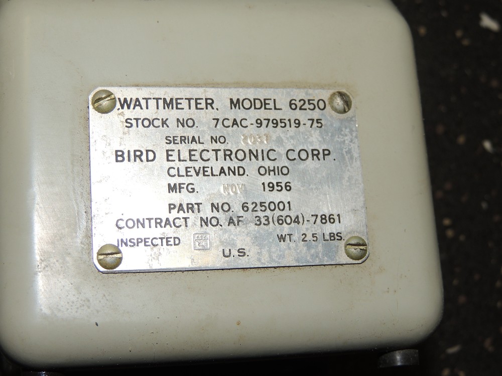 Bird Electronic Corp Wattmeter Milliwatts Model 6250