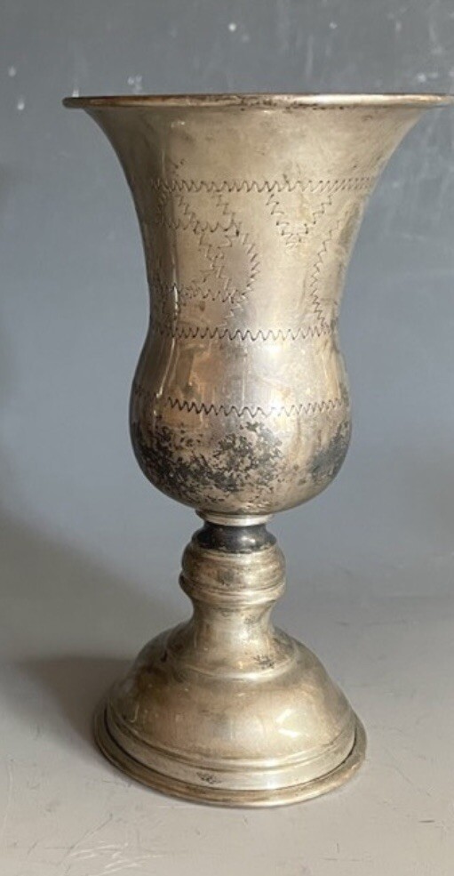 Antique Sterling Silver Hand Chased  Kiddush Cup