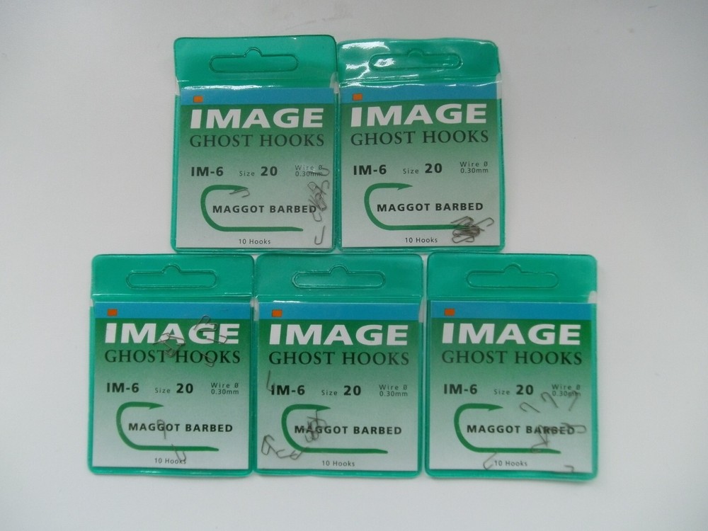 5 x Packs IMAGE GHOST HOOKS IM-6 MAGGOT BARBED Size 20's