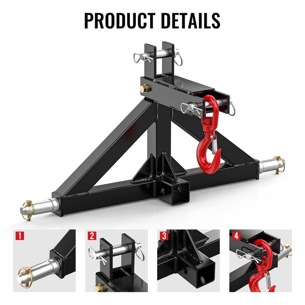 3 Point Trailer Hitch 2” Receiver Quick Compatible with Towing Black