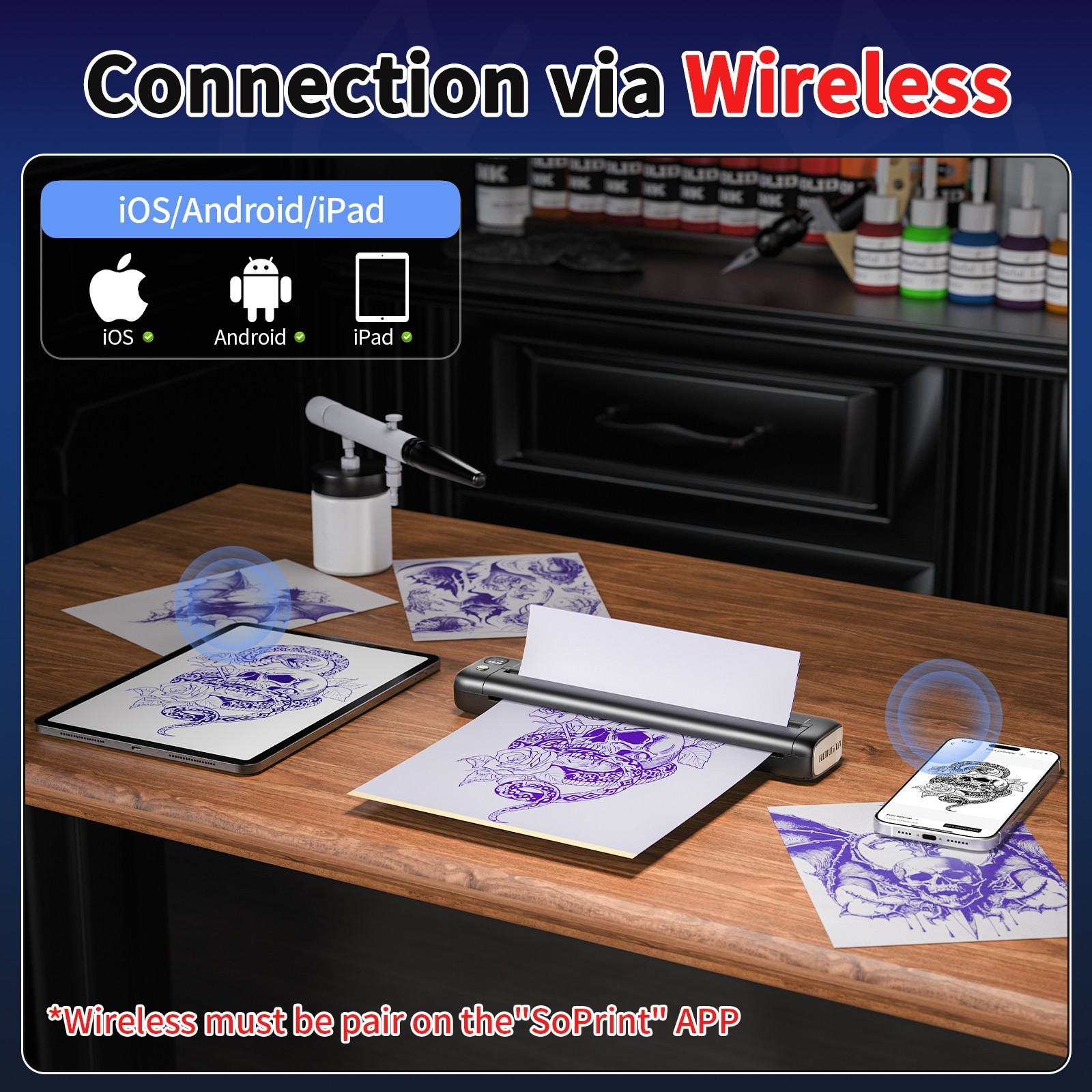 Bluetooth Tattoo Stencil Printer Thermal Transfer Machine Copier for A4 Paper PC