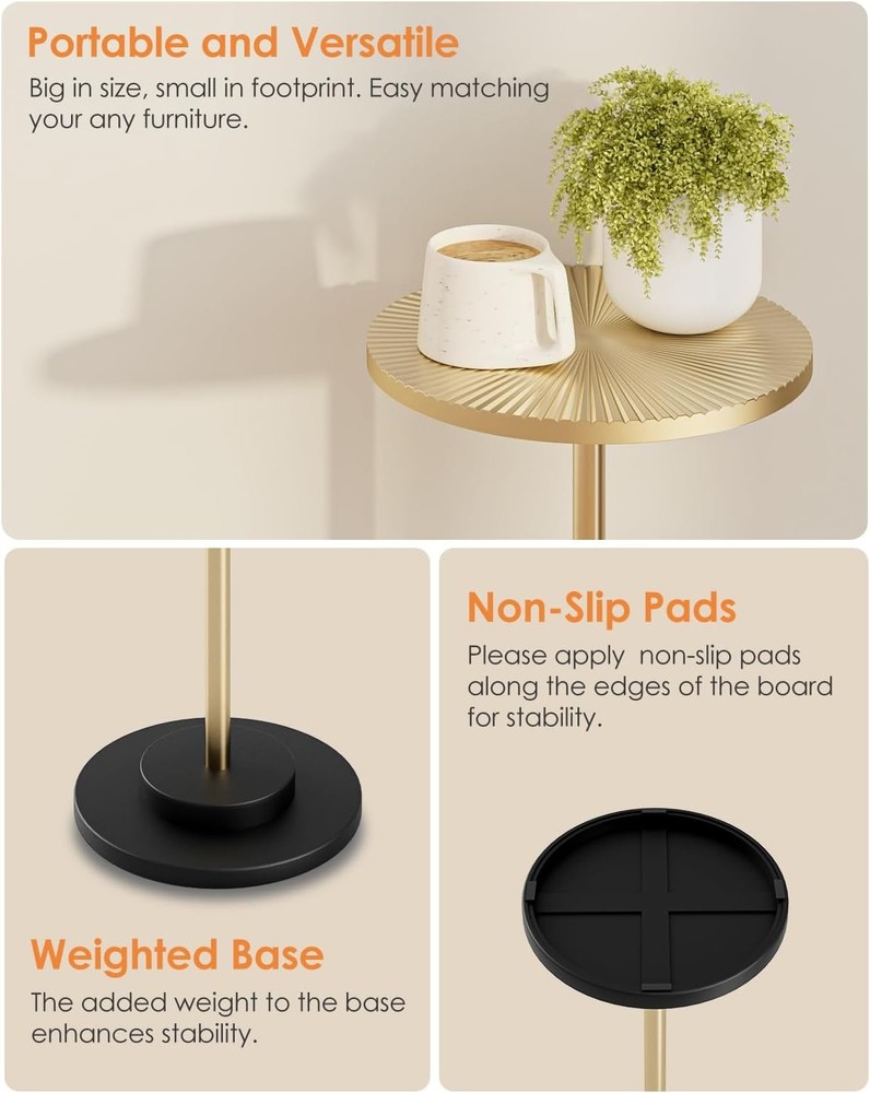 Round Side Table Small Drink Table Small Spaces Modern Accent End Table W/ Metal