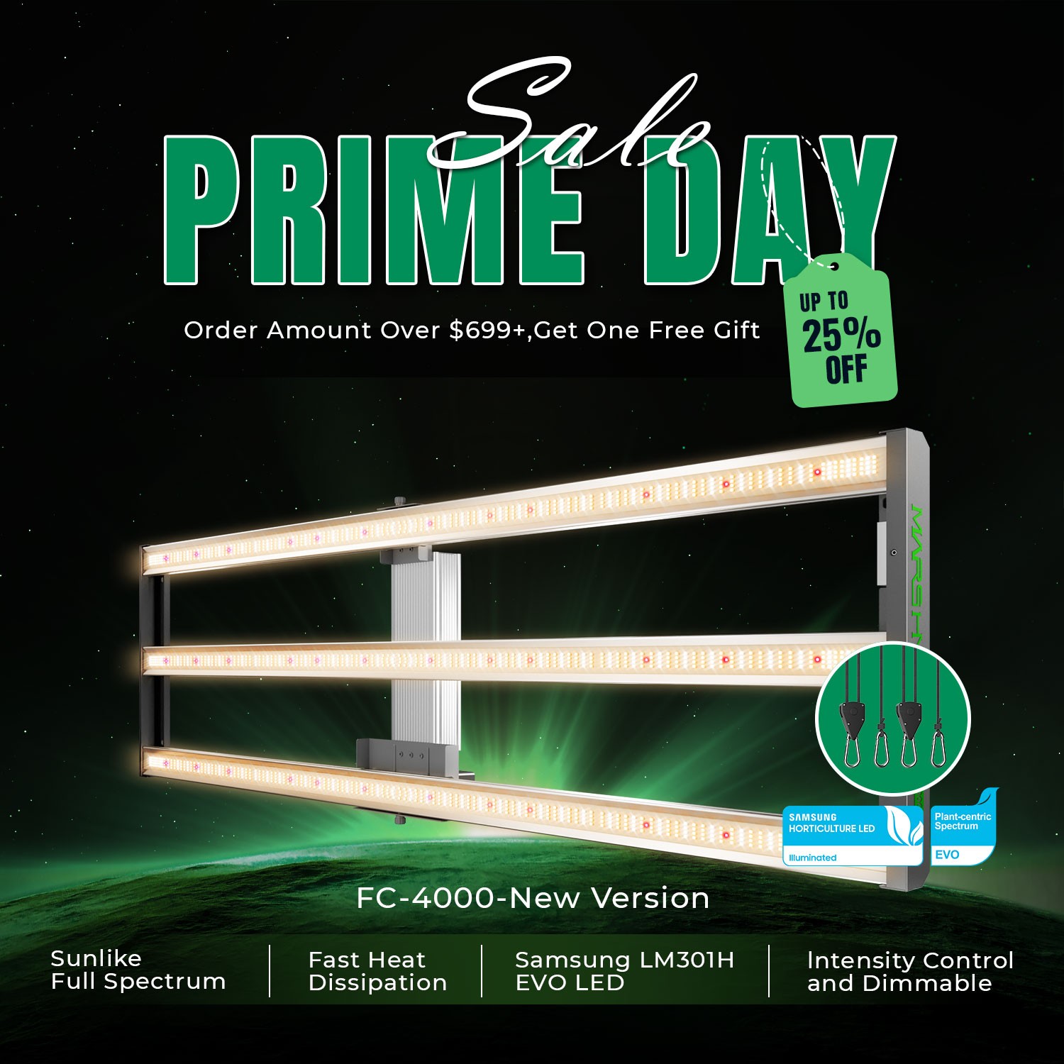 Upgraded MARS HYDRO FC 4000 LED Grow Light Samsung LM301H EVO for 4x2 Grow Tent