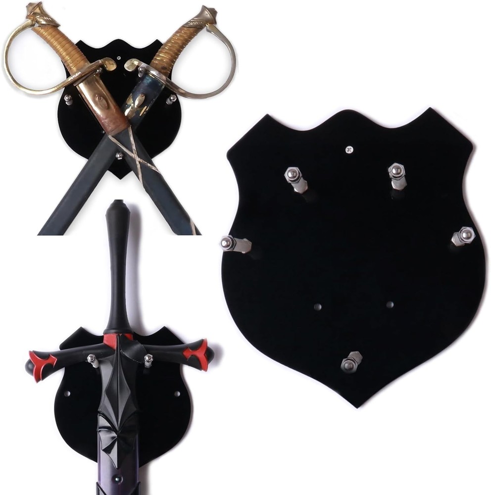 Sword Plaque, Acrylic Stand for 2 Swords, Wall Mount Black 1 pack