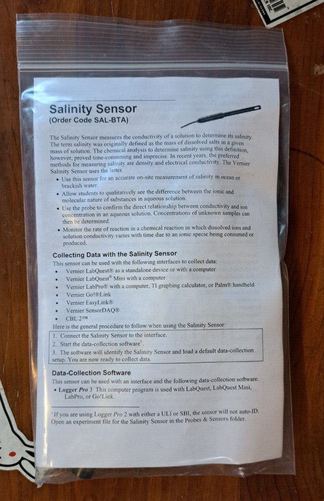 NEW Vernier SAL-BTA Salinity Sensor Educational/Biology Lab