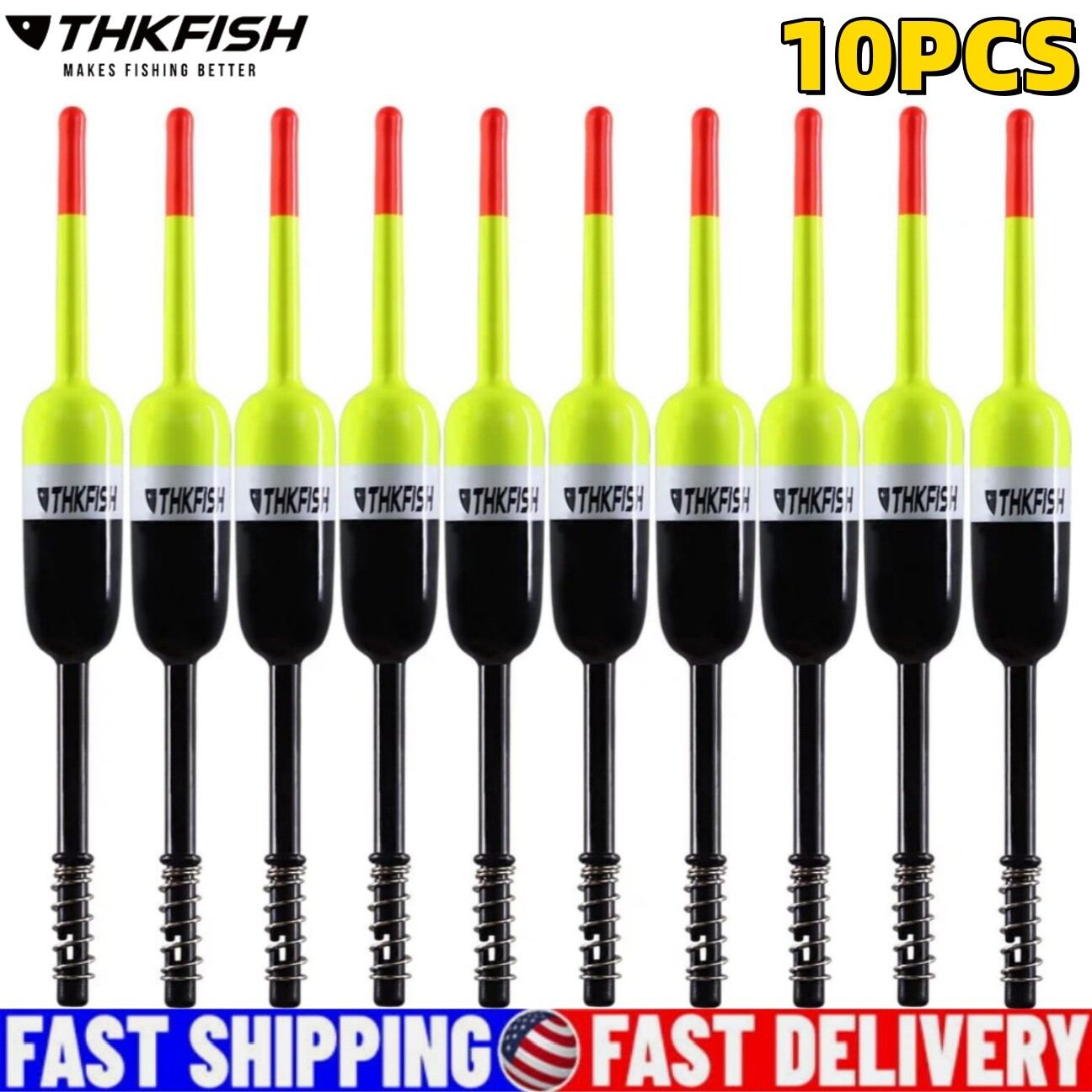 THKFISH 10pcs Fishing Floats Bobbers Balsa Wood Floats Oval Stick Spring Floats