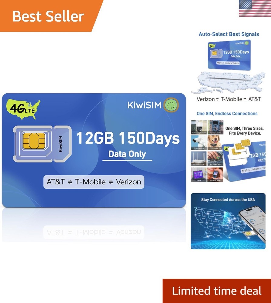Versatile 4G LTE SIM Card with 12GB Data for Unlocked Devices - Easy Activation