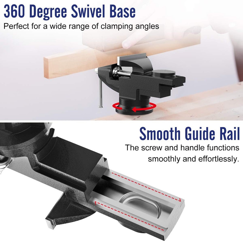 Housolution 3" Universal Swivel Base Table Vise 360° Rotating Bench Clamp