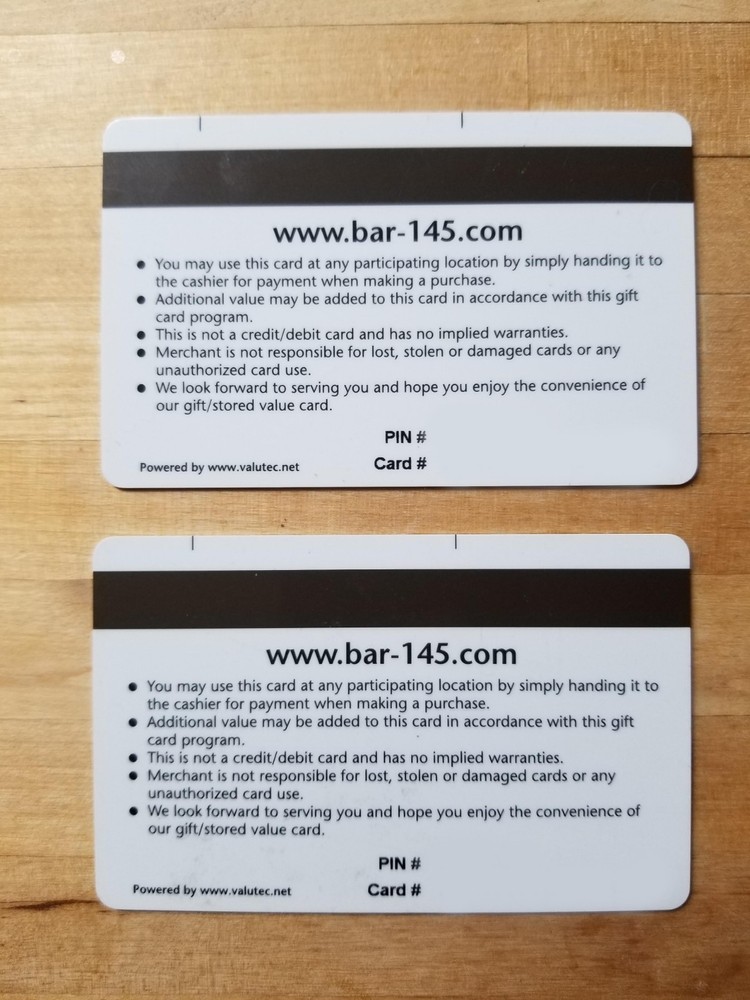 BAR 145 Physical Gift Cards $25 Value Each Quantity 2 for $30