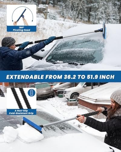 Extra Long 55.7" Ice Scraper for Car Windshield, Multi-Functional Snow Brush wit