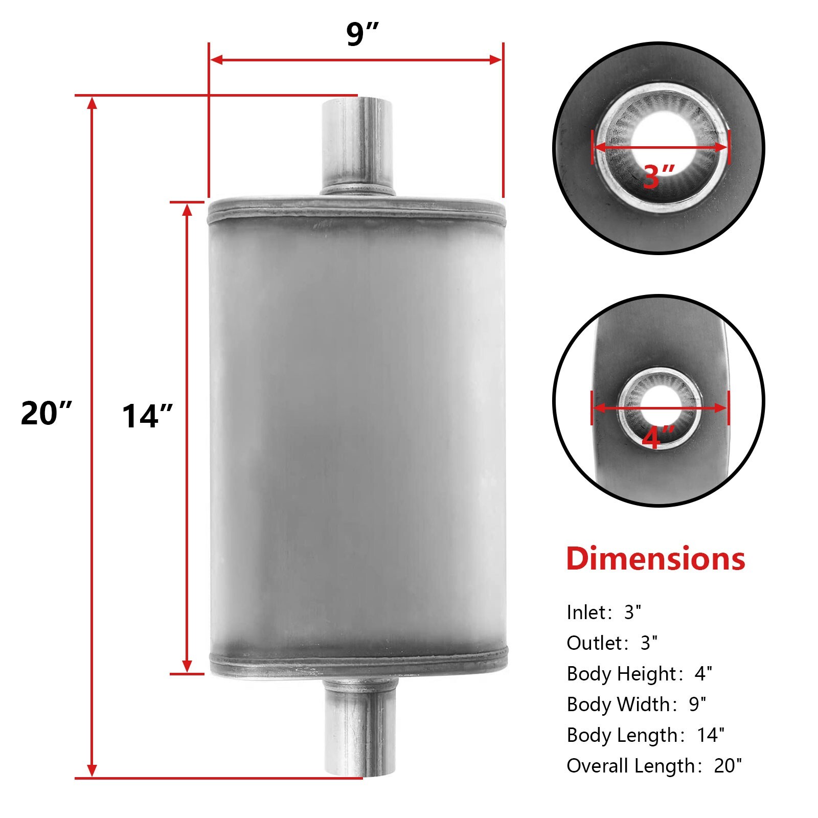 3in Muffler Deep Performance 3'' Pipe Muffler Resonator Universal exhaustmuffler