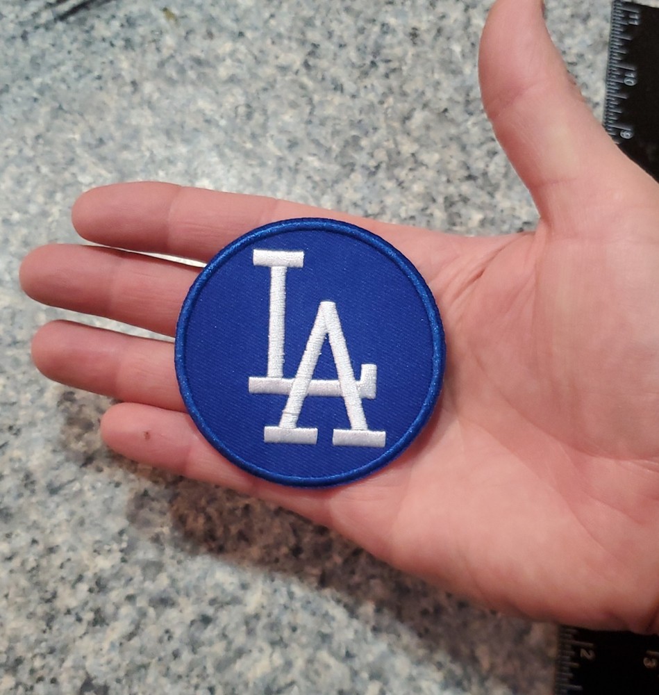 LA Dodgers Round Style Patch. Embroidered. Iron On Backing. 3"x3"