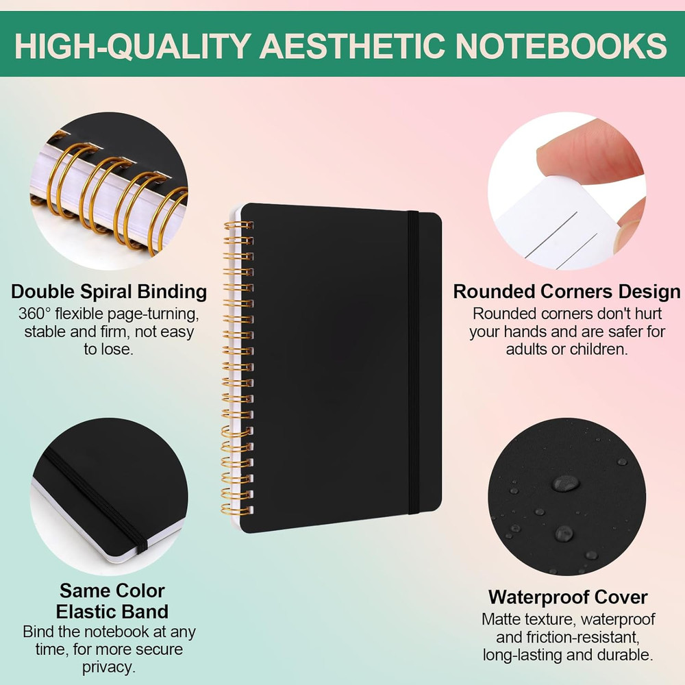 3 PCS Small Spiral Notebook 5x7, Notebooks for Note Taking, Black Spiral Journal