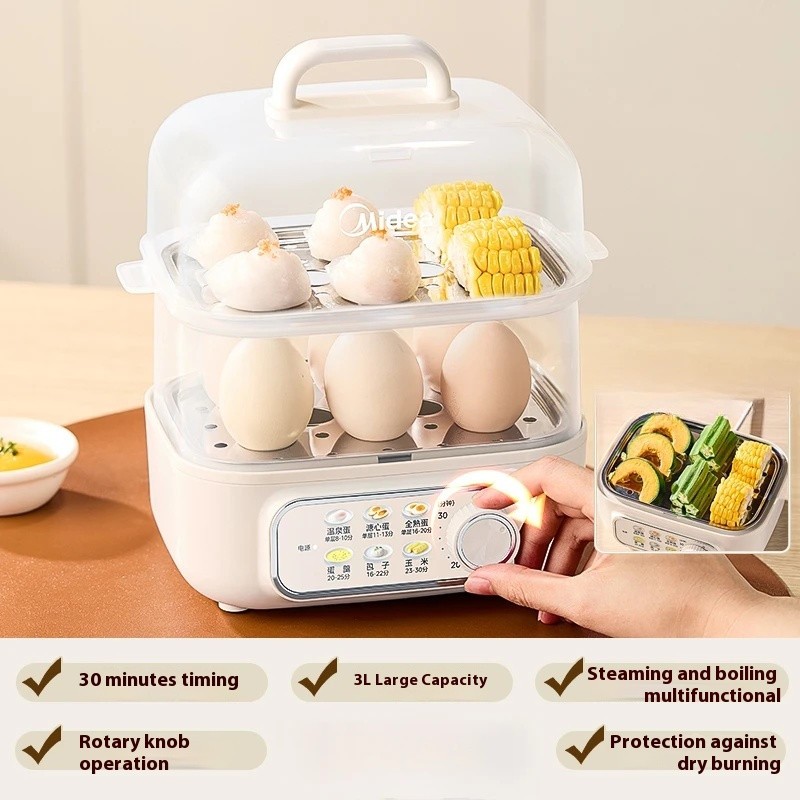 Multifunctional Electric Egg Cooker 3L Double Layer Steamer Automatic Power 220v