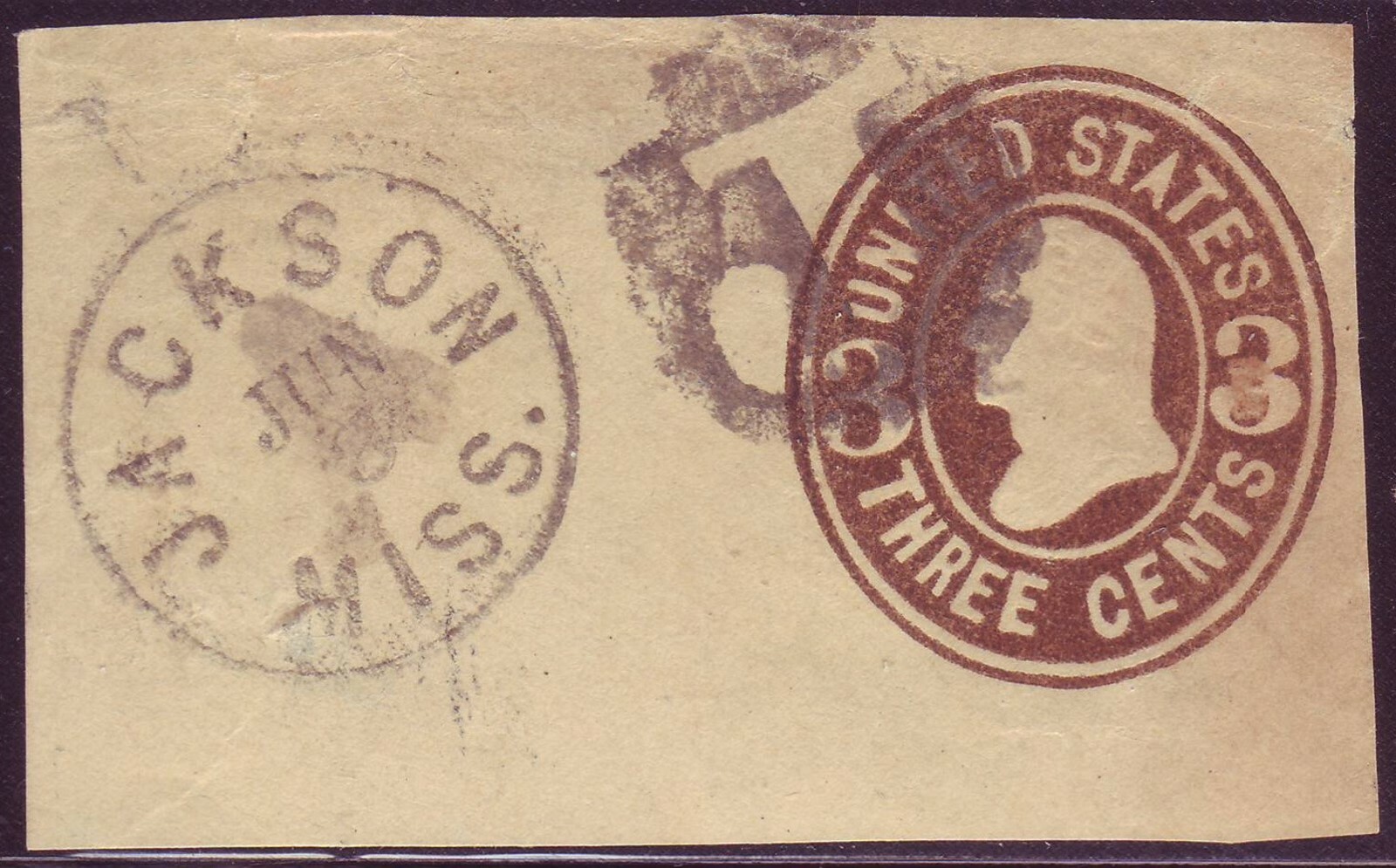 MISSISSIPPI - JACKSON "J" - FANCY CANCEL on U61 Cover Piece A RARE FIND !!