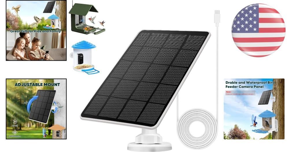Durable 3W Solar Panel with Type-C Compatibility - Easy Install for Bird Feeders