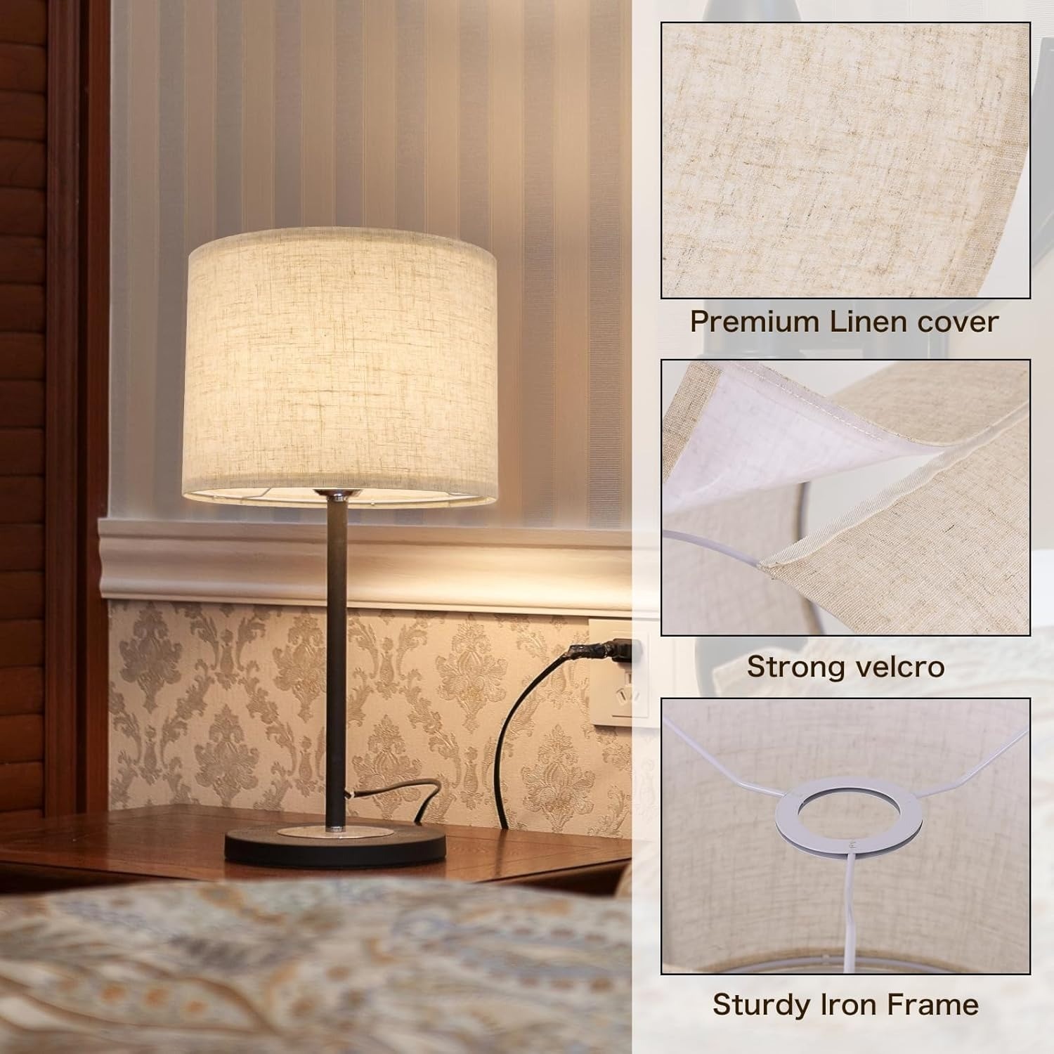 Beige Linen Drum Lamp Shade 8.7"x7.9" Modern Replacement for Table Floor Lamps