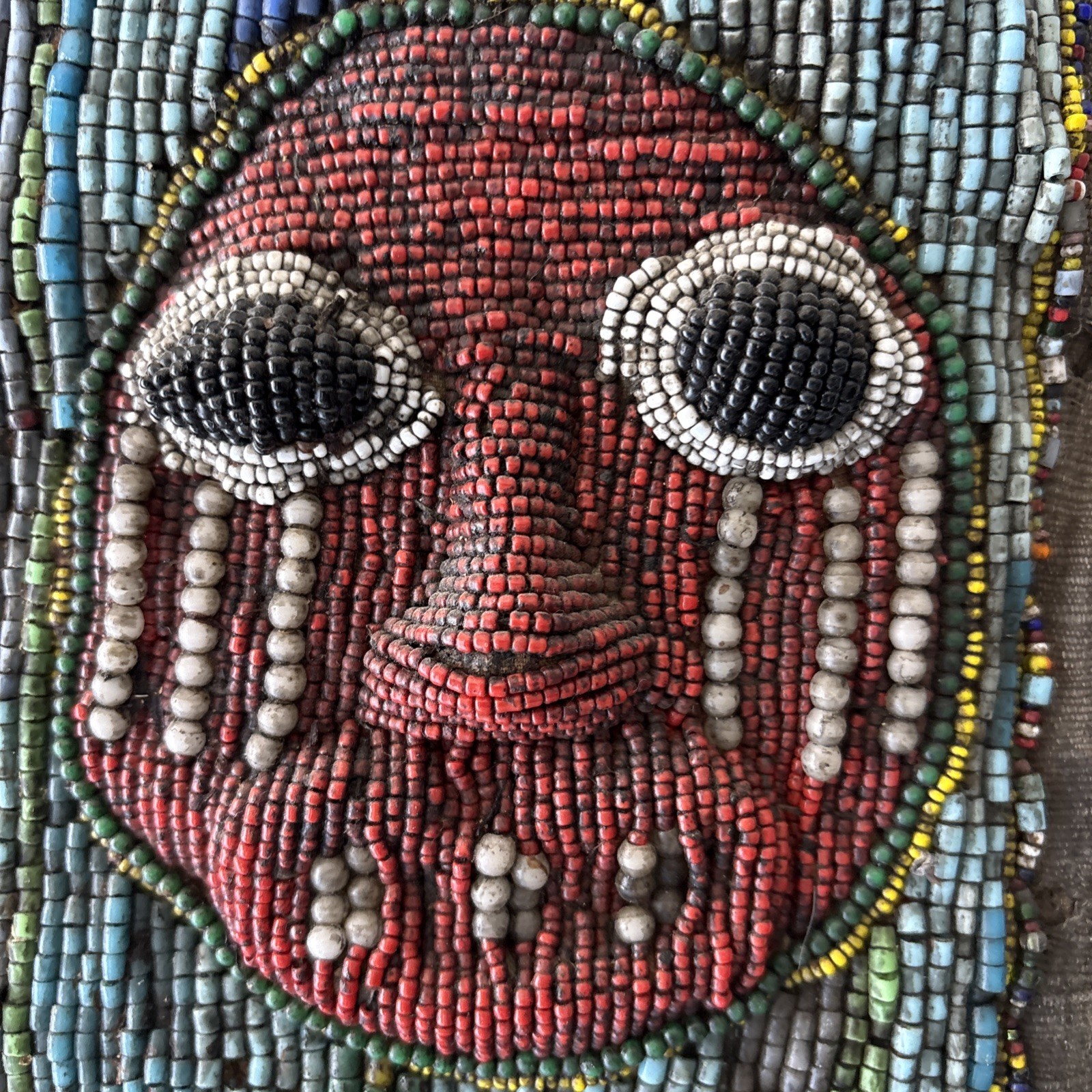 Yoruba Diviners Beaded Sash Nigeria Raised Beadwork Lizards Hanging Art 56” Vtg