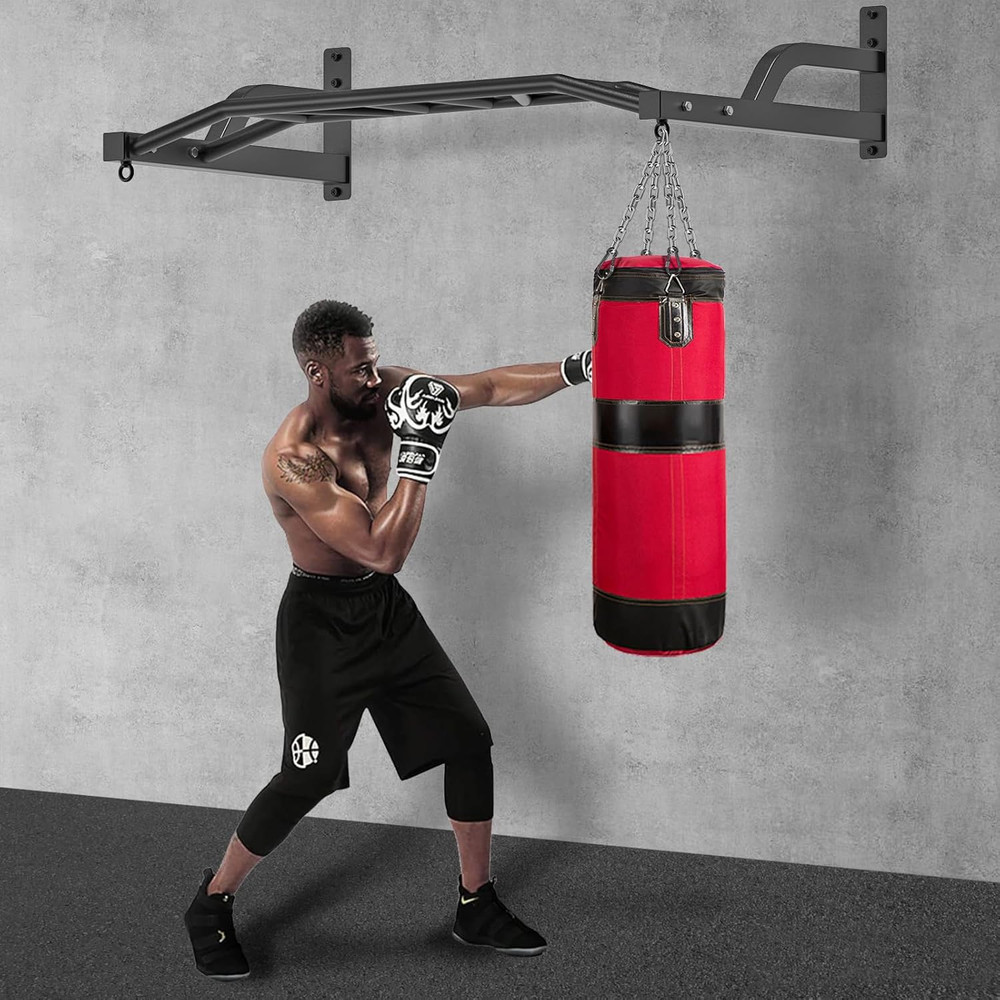 SELEWARE 48'' Heavy Duty Pull up Bar Wall Mount Multi-Function Chin up Bar with