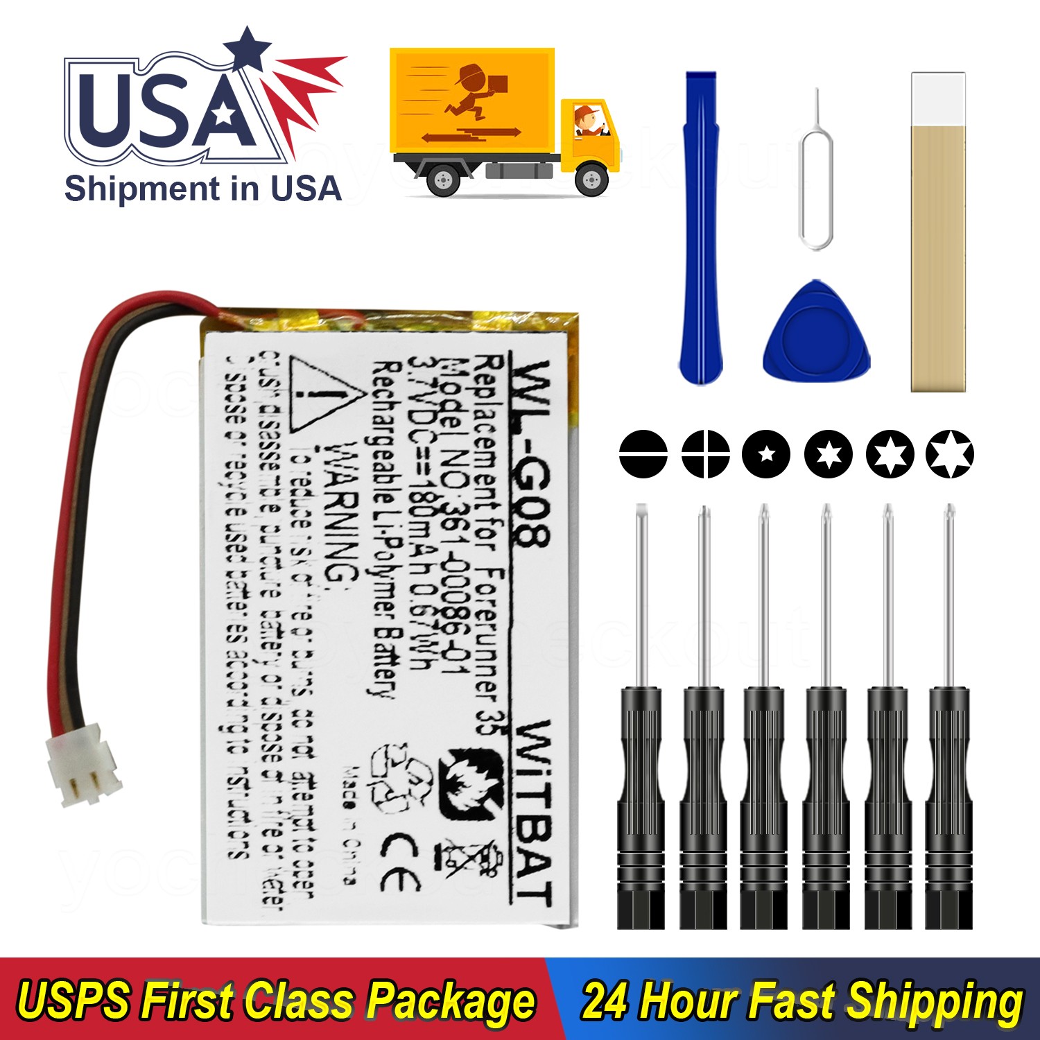 361-00086-01 Battery with Tool For Garmin Forerunner 235 Sports Vivoactive4 4S