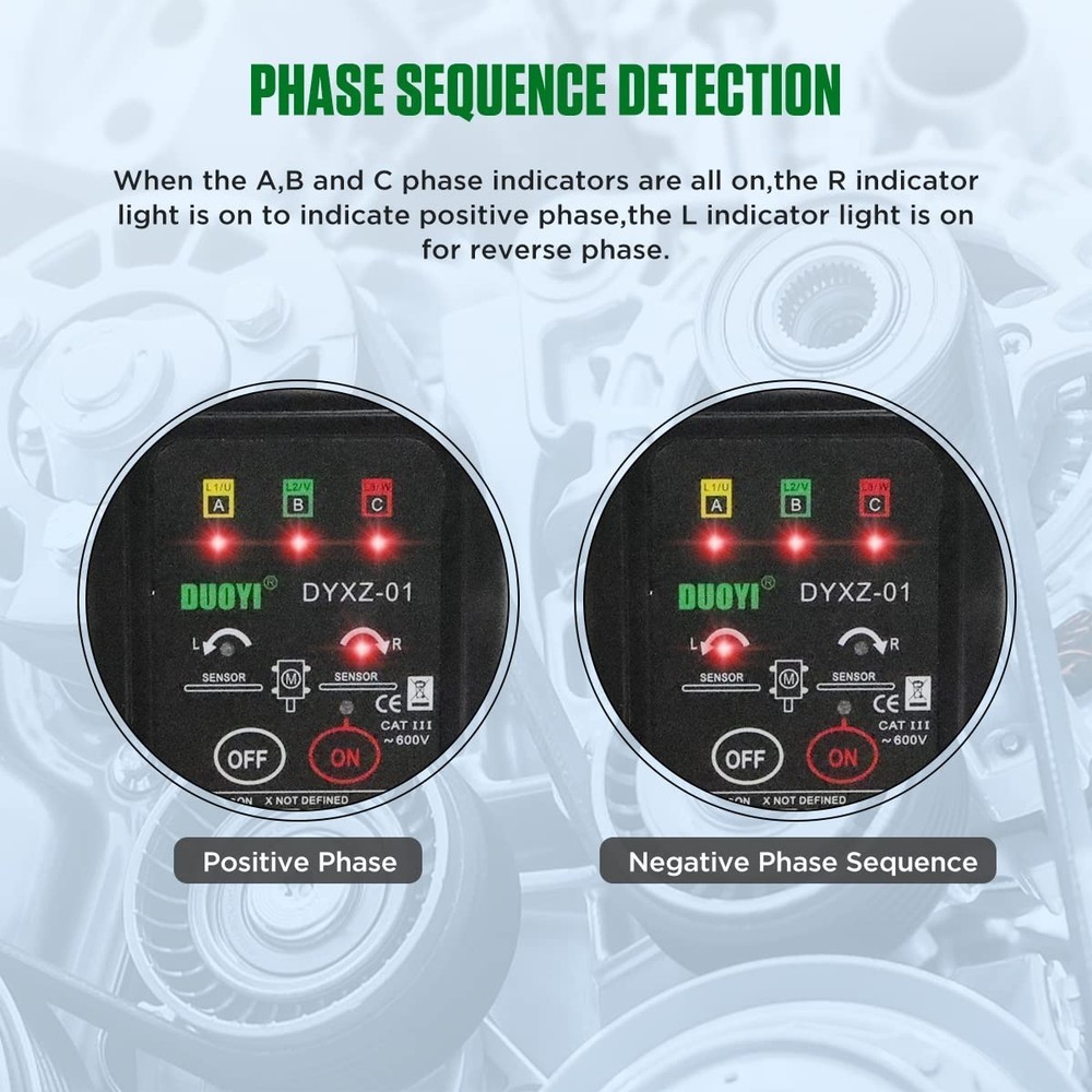 Phase Rotation Meter 3 Phase Sequence & Motor Rotation Tester, Non Voltage Te...