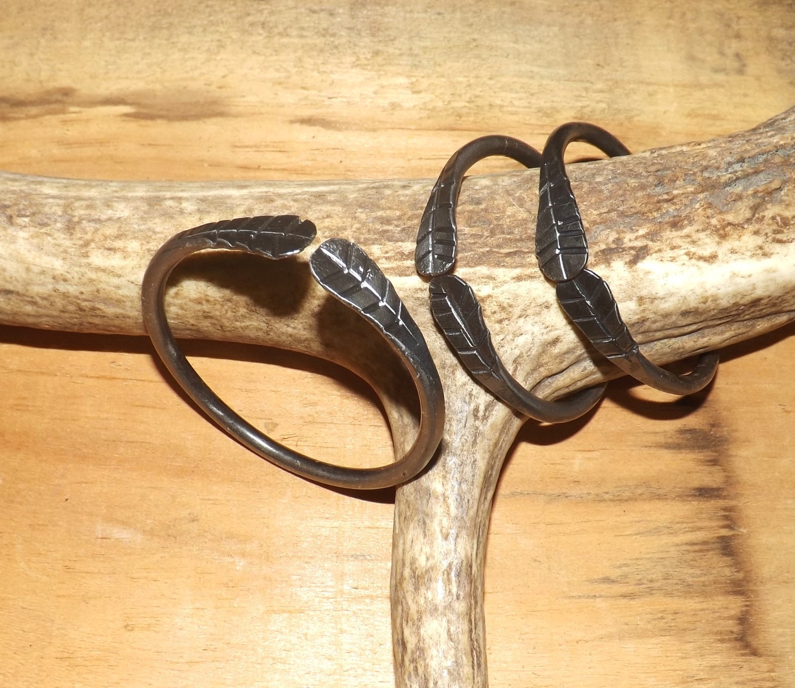 Set of 3 Hand Forged Iron Bangle Bracelets, Small, New