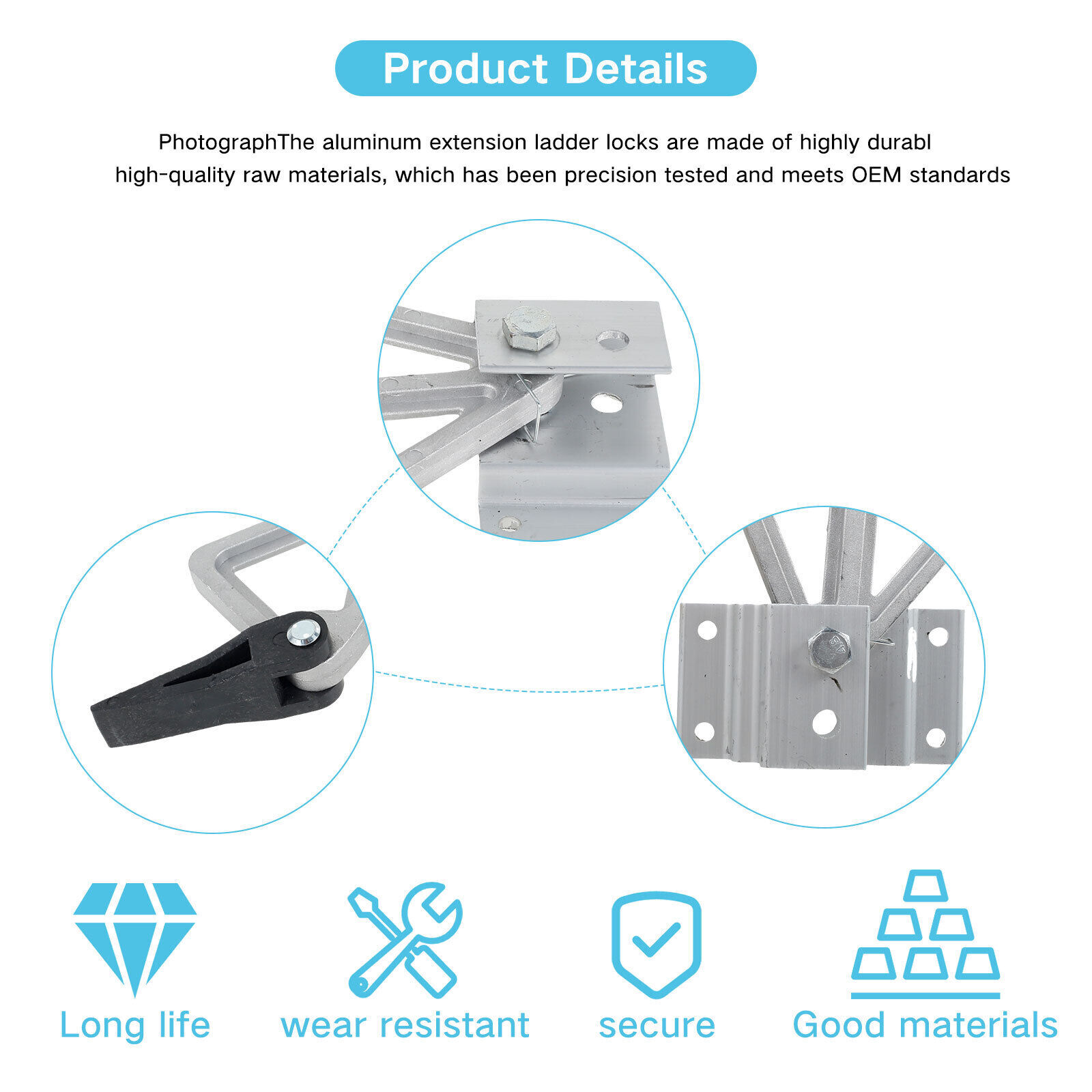 2Pcs Extension Ladder Locks Aluminum Alloy Rung Lock Kit Sturdy Ladder Parts