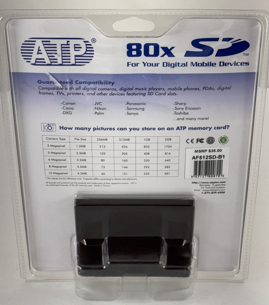 ATP 512 MB HD Memory SD Card, New