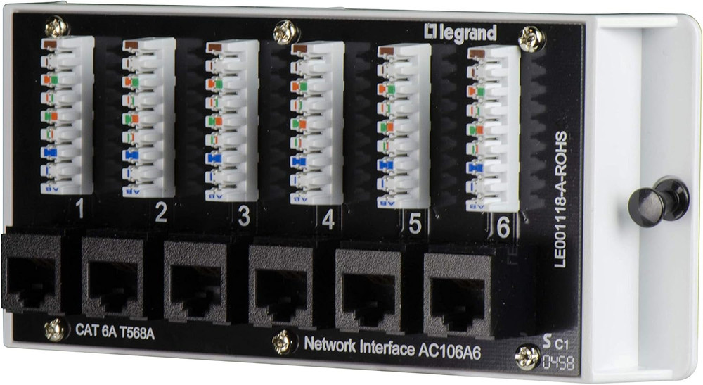 Legrand - Onq Home Theater Patch Panel, 6 Port Interface Module, Cat 6A Network