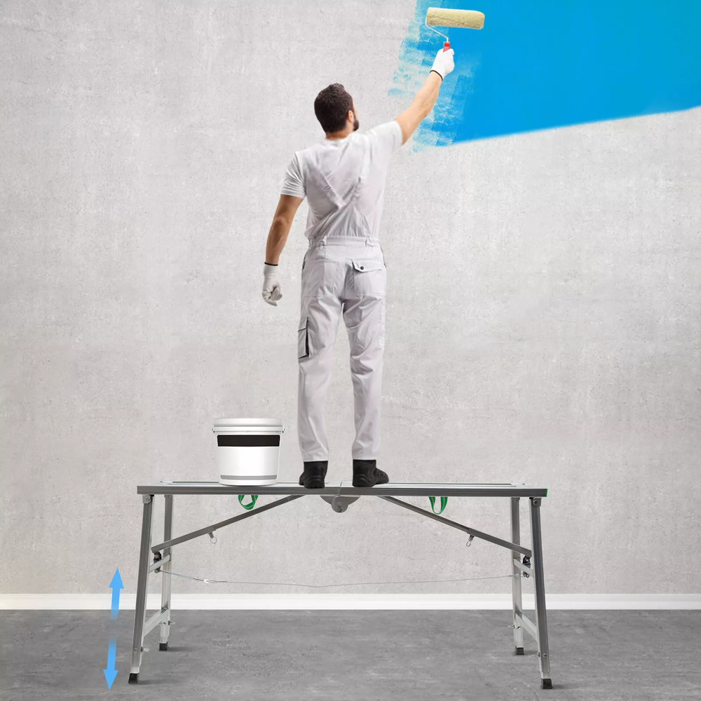 Height Adjustable Folding Non-slip Work Platform Bench Step Scaffolding -