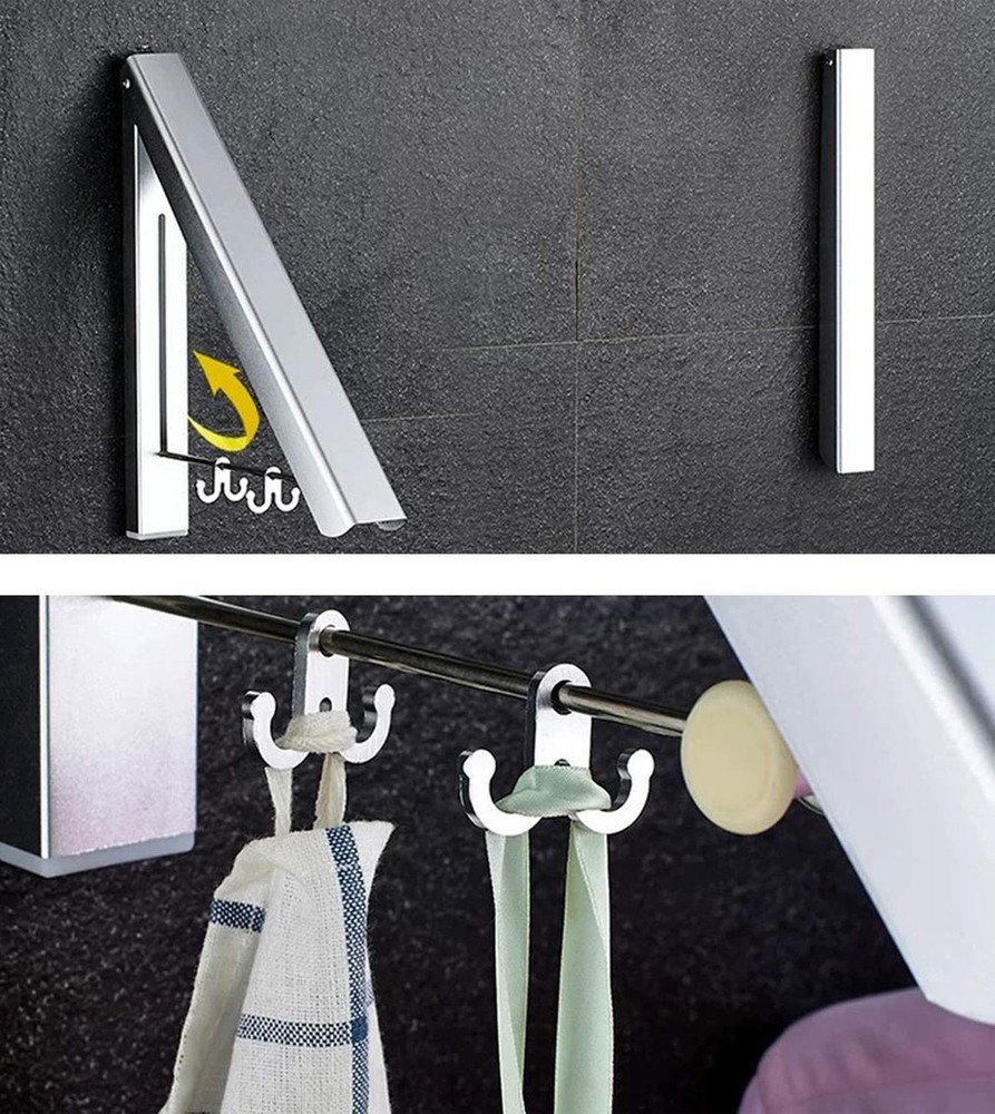 2 Pack Retractable Clothes Rack - Wall Mounted Folding Clothes Hanger Drying ...
