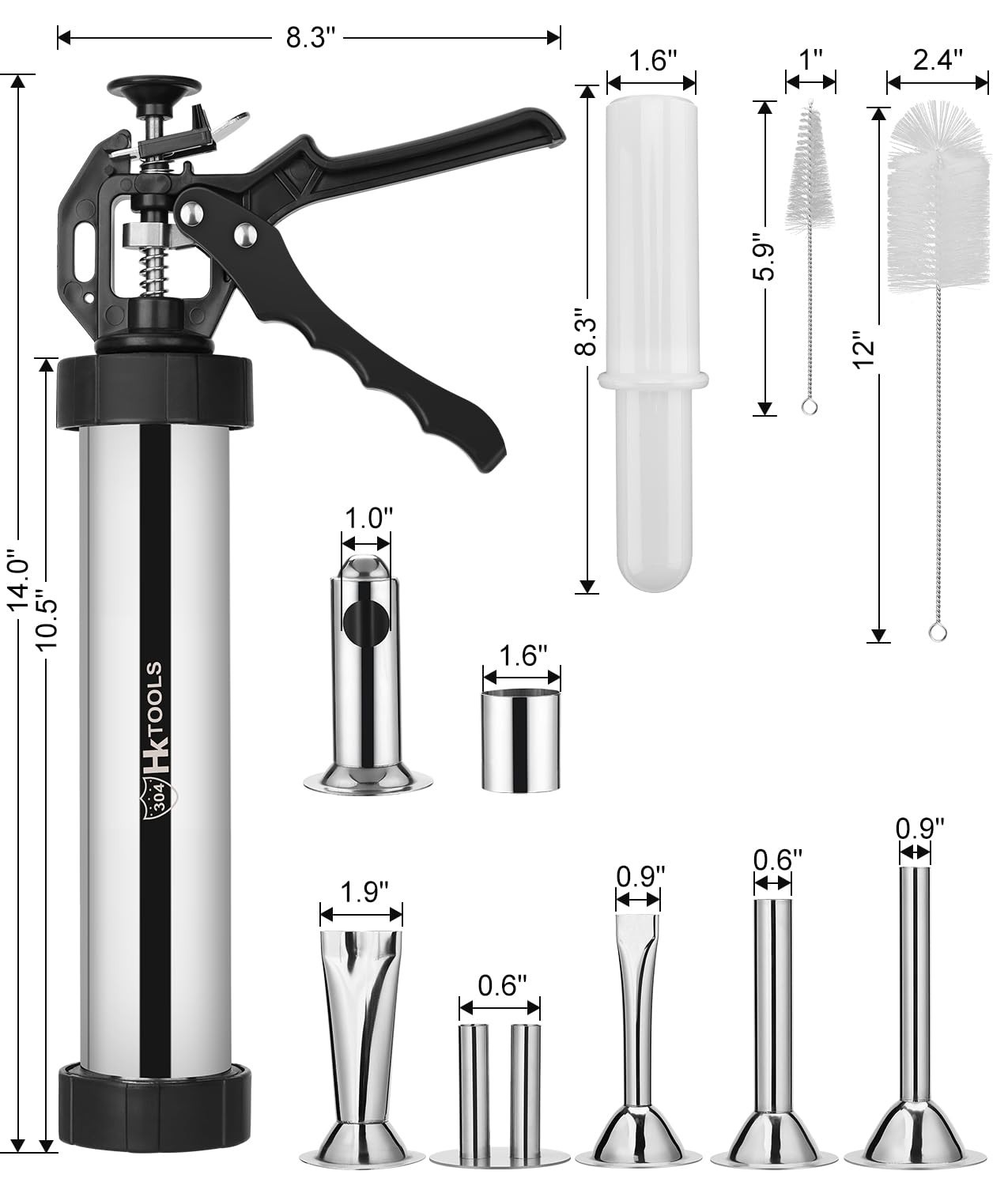 HK Jerky Gun Kits and Meatball Maker, 2.5 LB Stainless Steel Sausage Stuffer