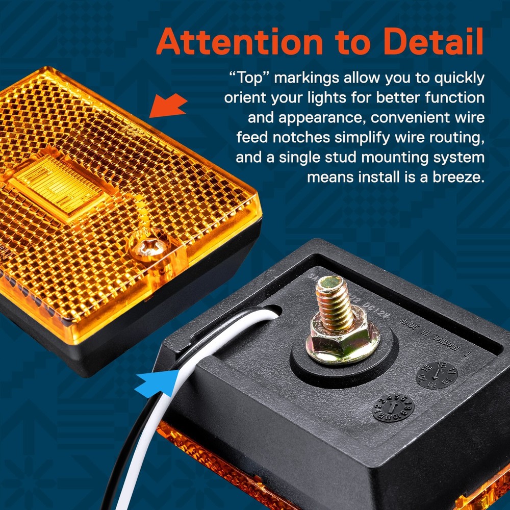 2pc DOT Stud-Mount Amber LED Side Marker Light for Utility Boat Trailers Over 80