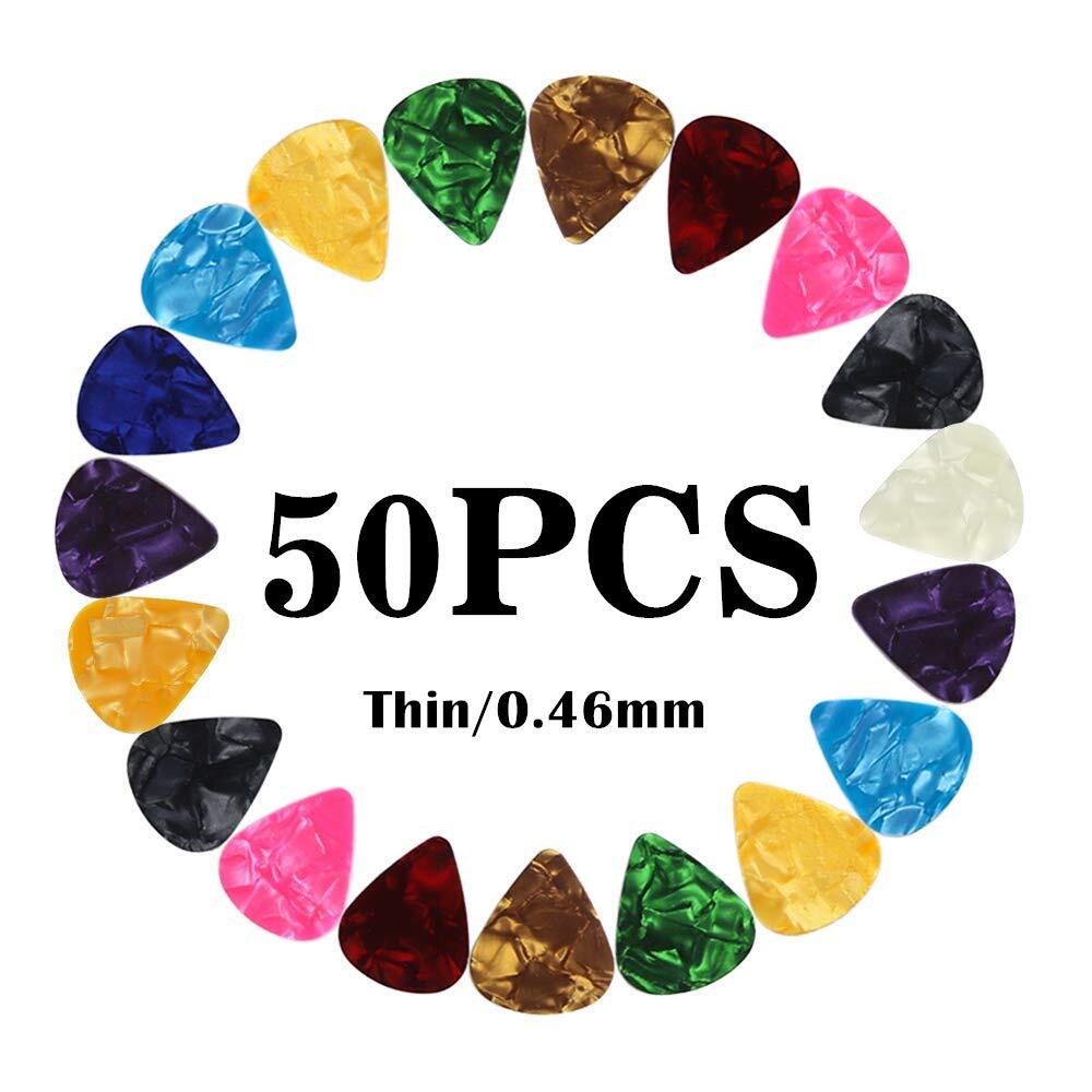 Guitar Picks Assorted Light Gauge Celluloid 50 Pcs Variety Pack for All Guitars